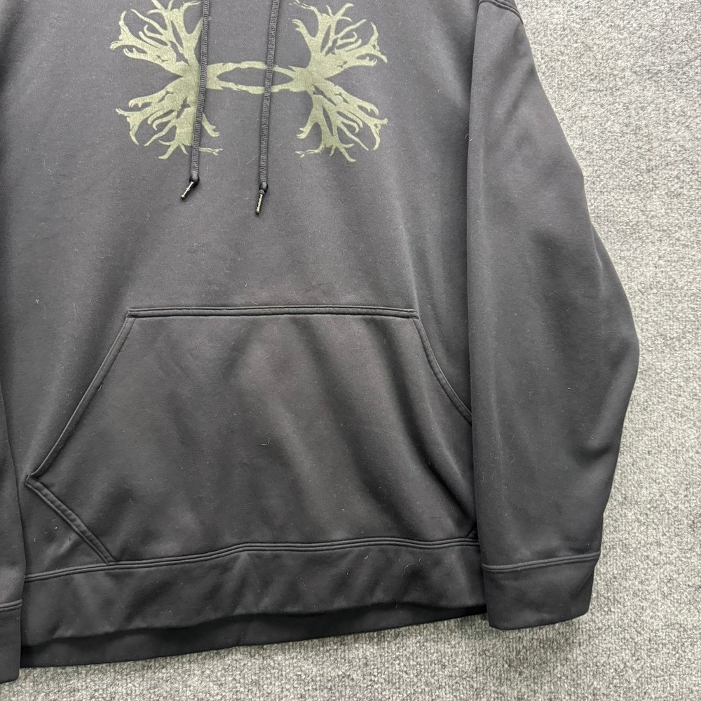 Under Armour Hoodie Men's M Black Pullover Fleece Hooded Sweatshirt Tree Logo - Picture 9 of 11